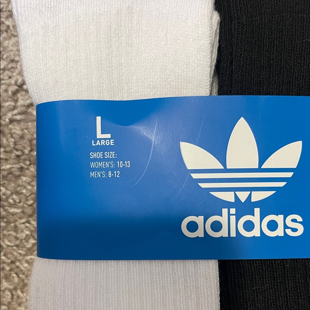 NWT adidas Men's Athletic Crew Socks - Black and White 6-Pack - Picture 2 of 4